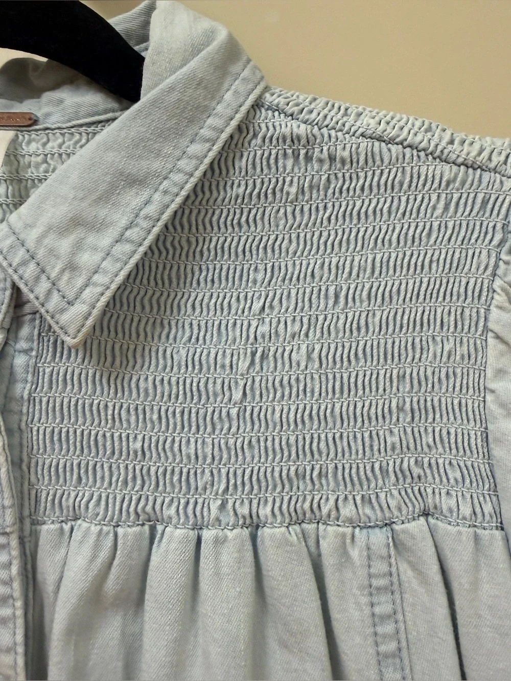 Free People Light Wash Denim Button-Front Smock Tunic Dress Size XS